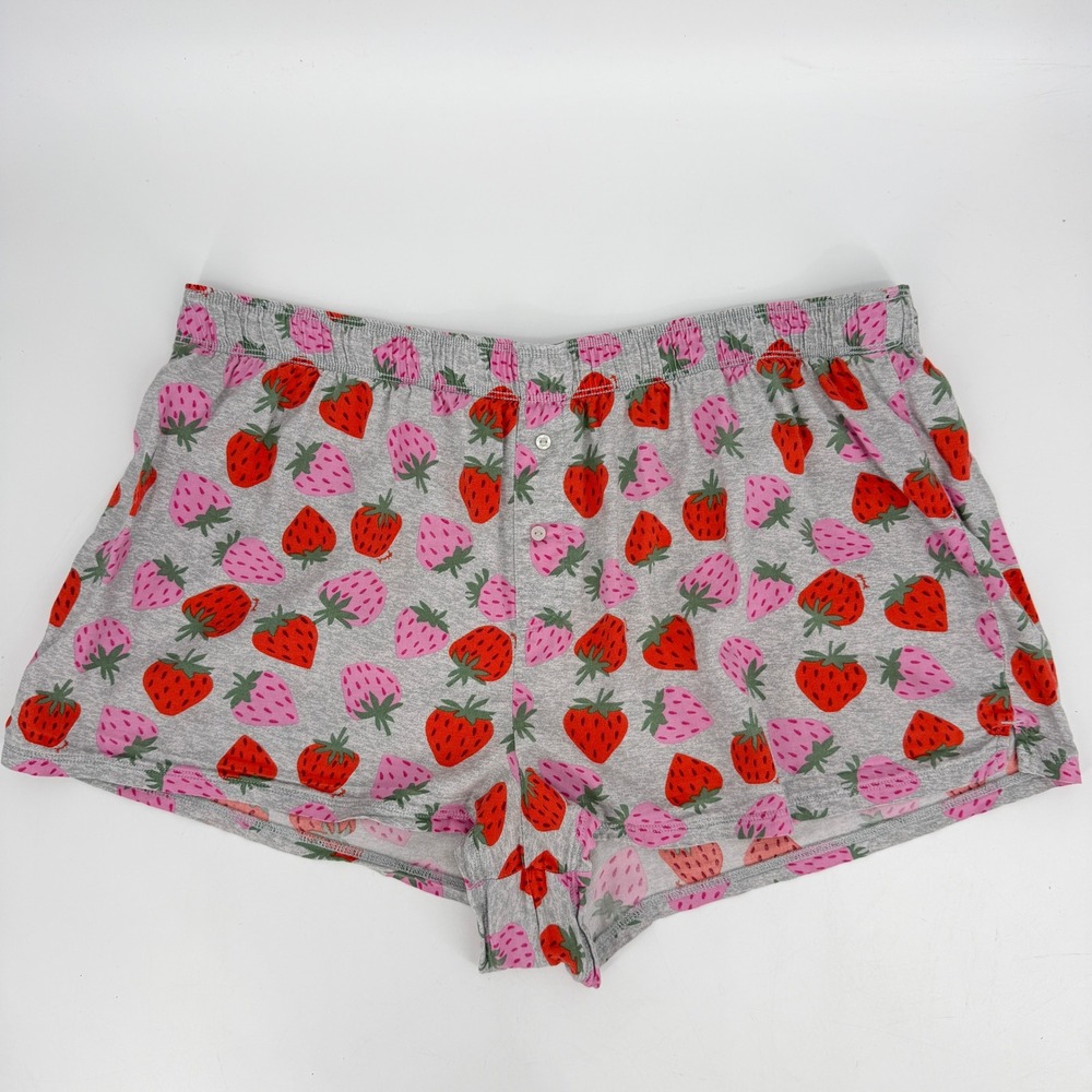 Victoria's Secret PINK Strawberry Gray Pajama Boxer Shorts XL‎